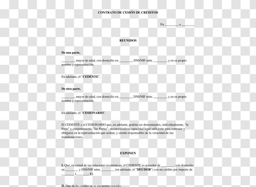 Document Contract Statute Credit Cesión De Derecho - Creditor - Bank Transparent PNG