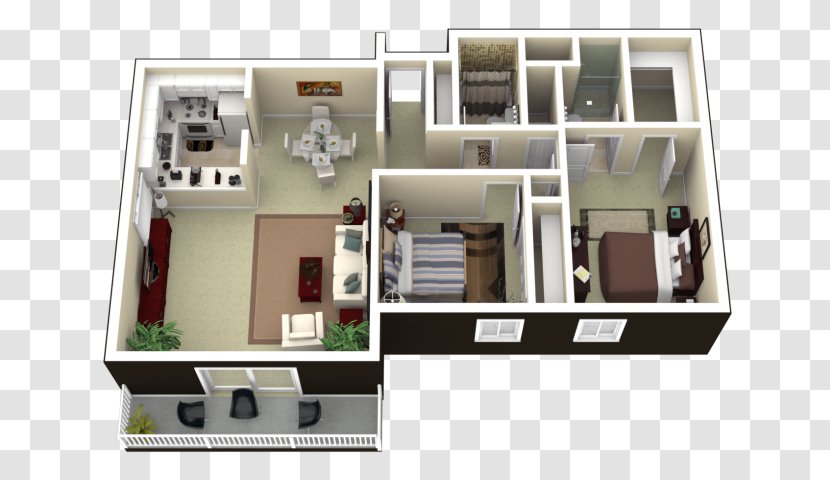 3D Floor Plan House Bedroom - Bathroom - Bed Transparent PNG