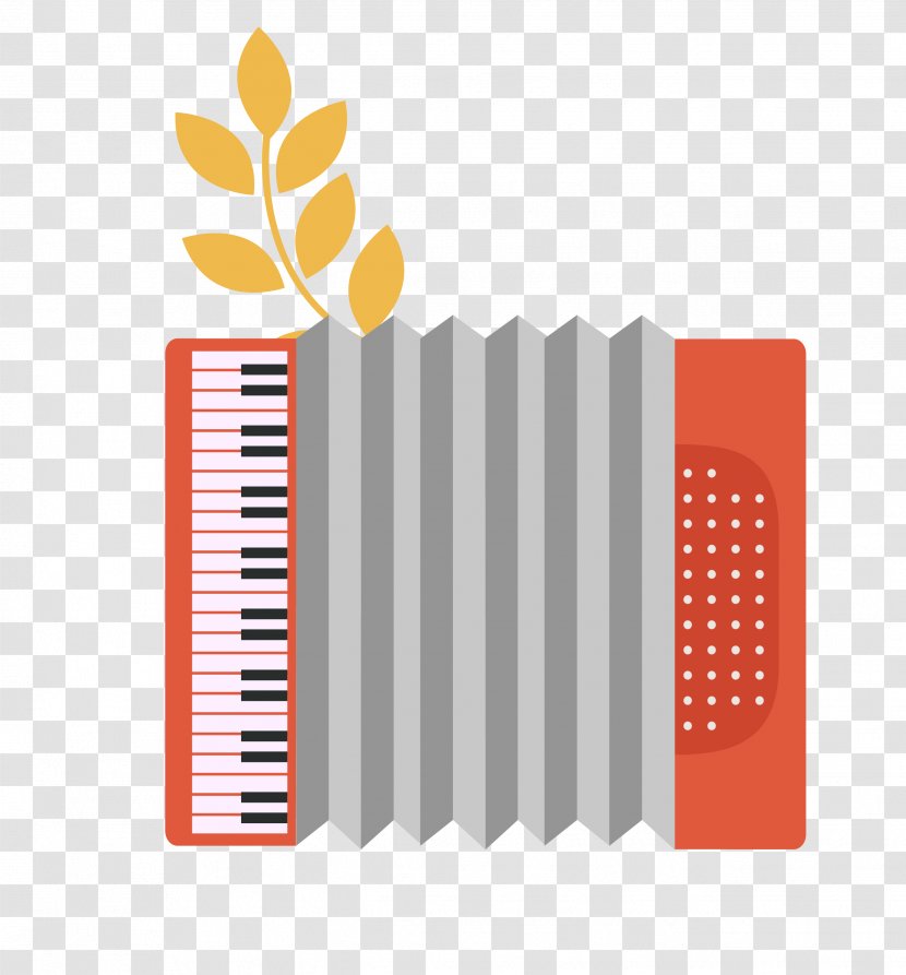 Musical Instrument Accordion - Cartoon - Vector Colored Leaves Decorated With Instruments Transparent PNG
