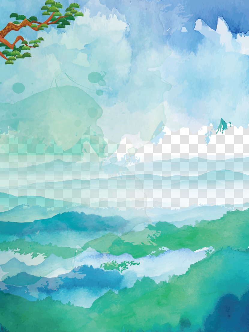 Watercolor Painting U6c34u5f69u98a8u666fu756b - Water Resources - Blue Sky Clouds Sea Background Transparent PNG