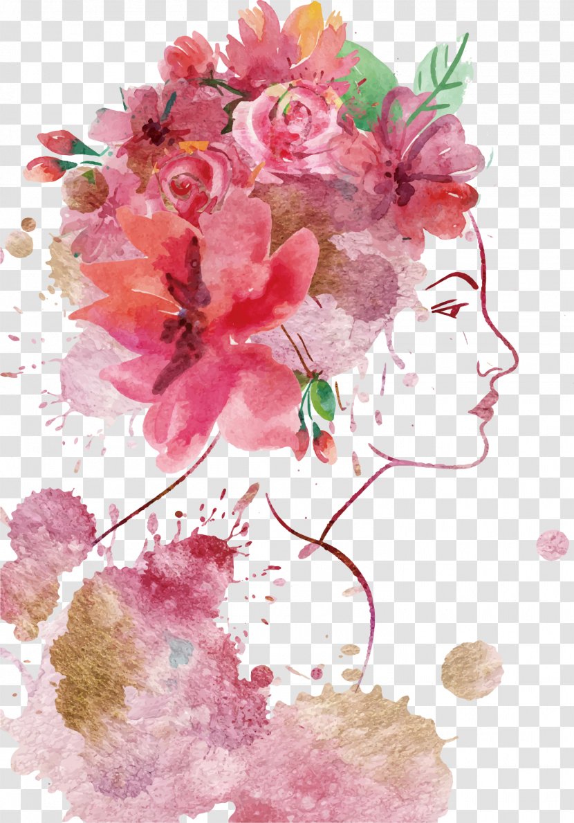 Woman Watercolor Painting International Womens Day - Flower - Women 's Poster Cartoon Promotional Material Transparent PNG