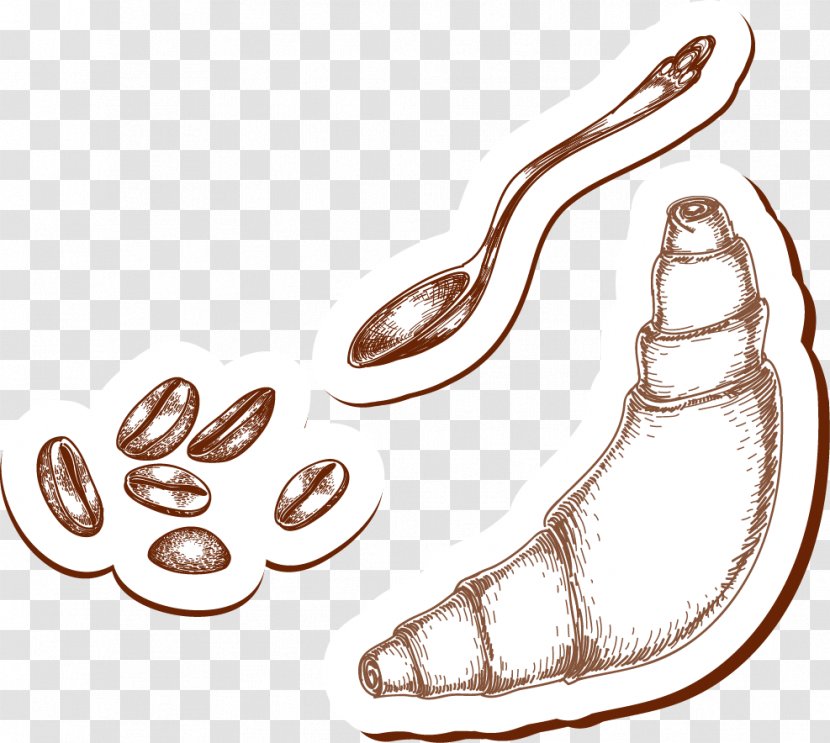 Coffee Croissant Cafe - Bean - Hand Painted Horns With Beans Transparent PNG