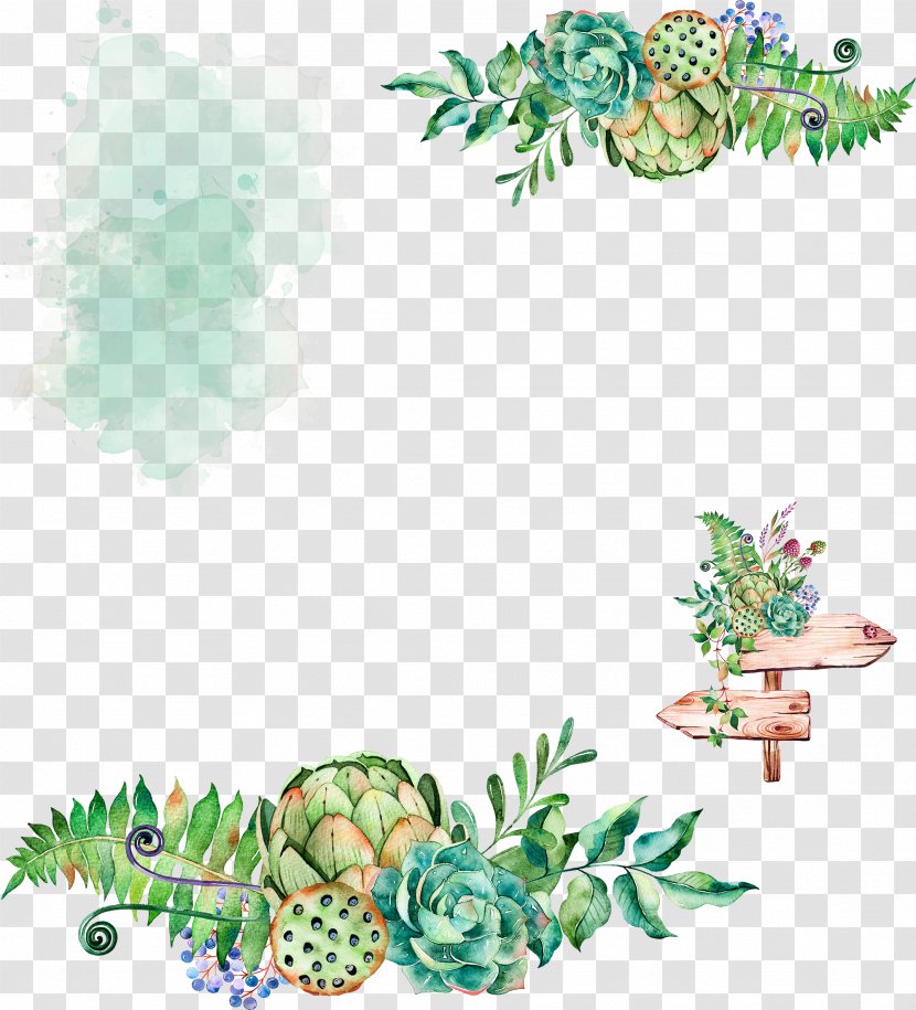 Succulent Plant Watercolor Painting Cactaceae - Wreath - Water Lily Lotus Sign Design Transparent PNG