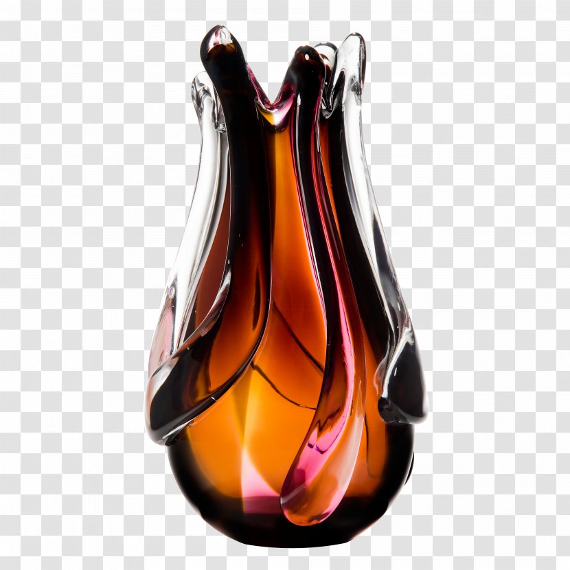 Glass Art Vase - Orange - Bronze Drum Design Transparent PNG