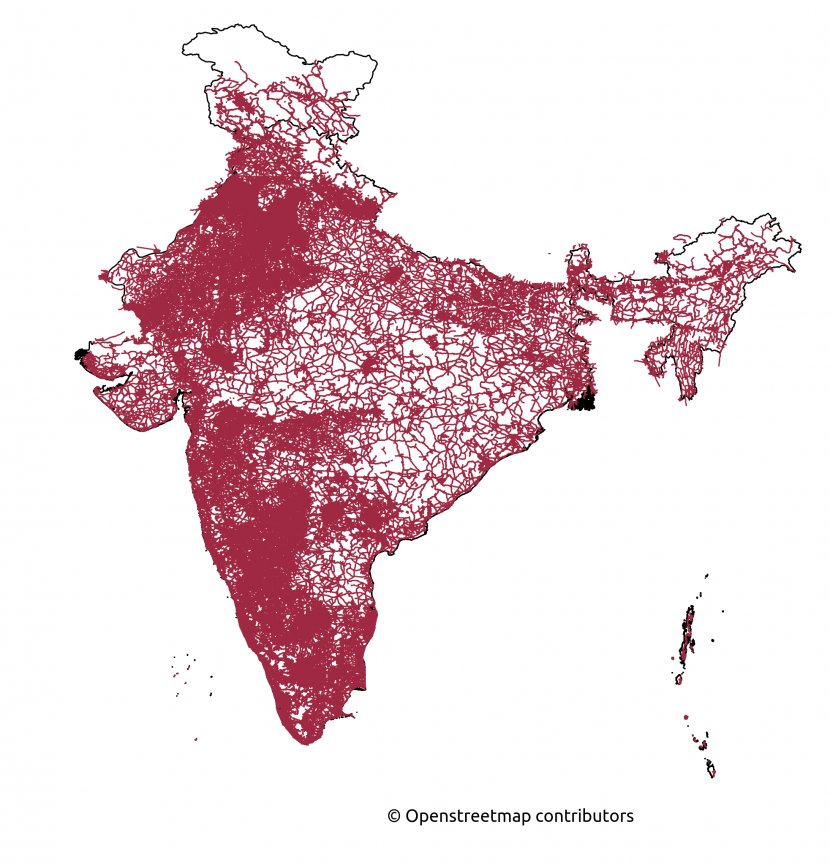 India Road Map OpenStreetMap - Density Transparent PNG