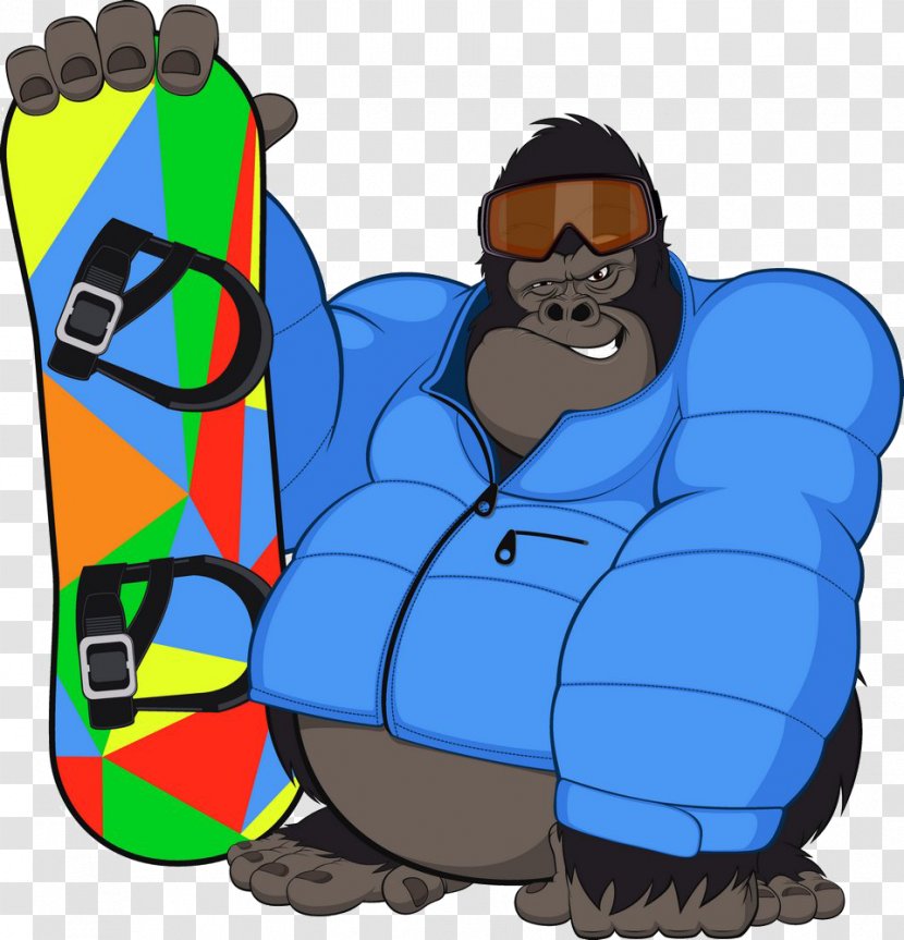 Gorilla Snowboarding Monkey Skiing - Art - Skateboard And Orangutan Transparent PNG