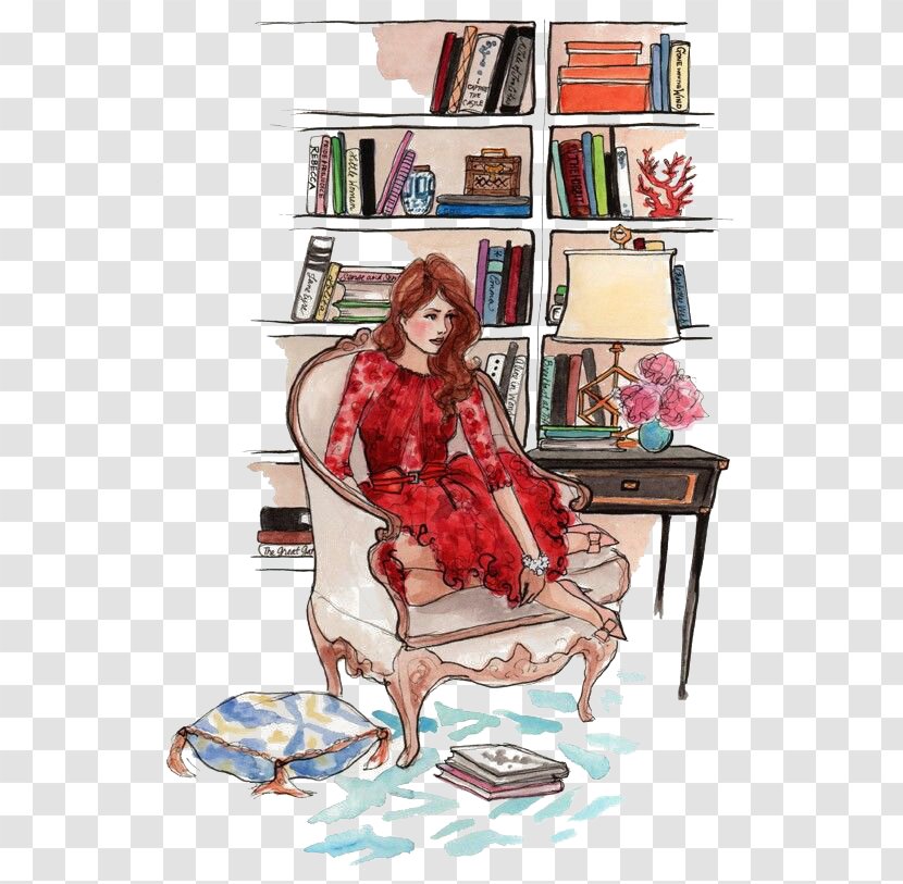Fashion Sketchbook Illustration Drawing - Table - Women In The Study Transparent PNG