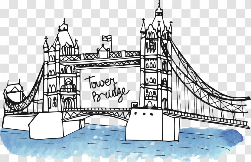 Big Ben Landmark Monument Drawing - British Style Hand-painted London Bridge Transparent PNG