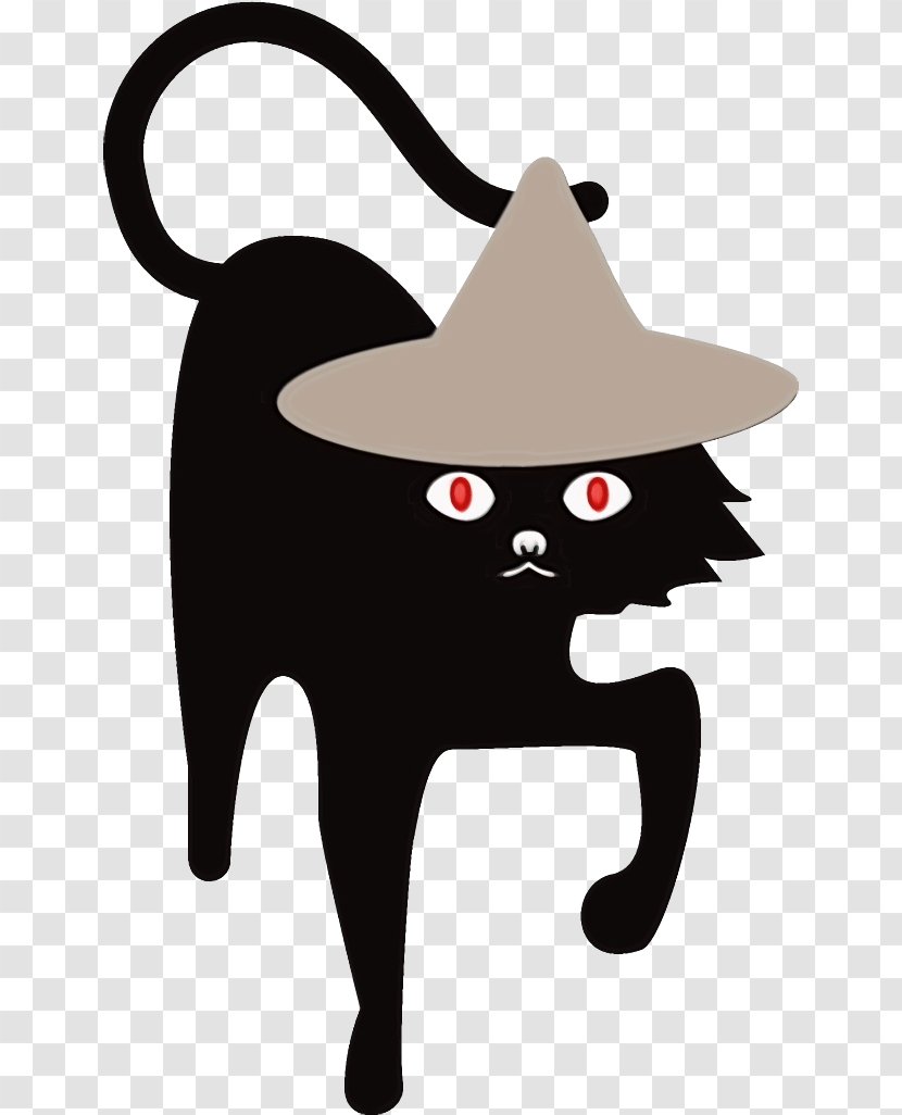 Black Cat Cartoon Small To Medium-sized Cats Tail - Hat Whiskers Transparent PNG