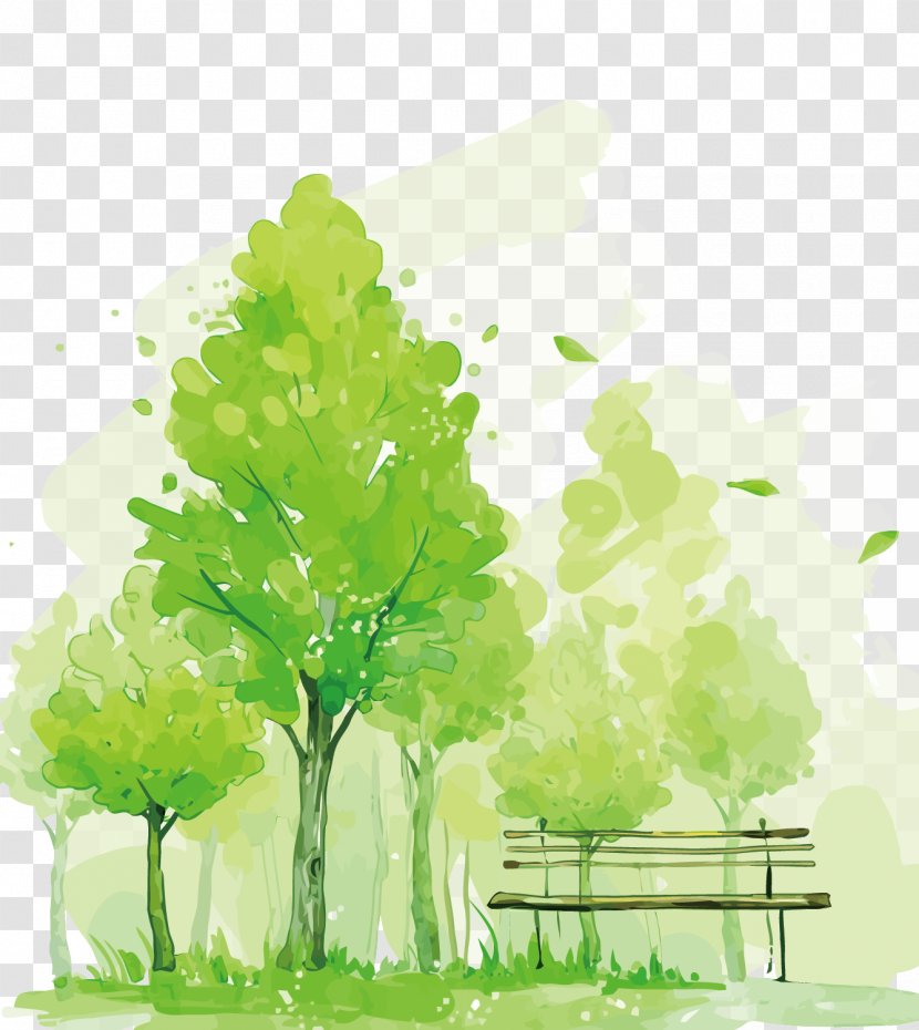 Watercolor Painting Mural Illustration - Pug - Vector Green Trees Transparent PNG