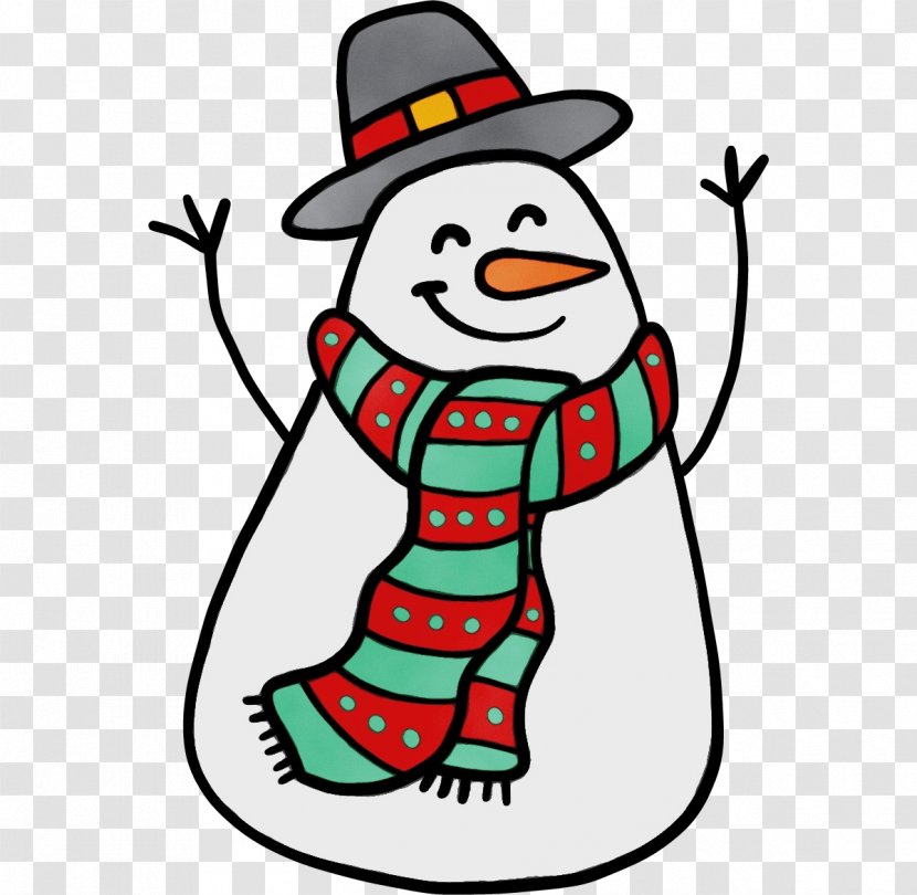 Snowman - Hat - Line Art Transparent PNG