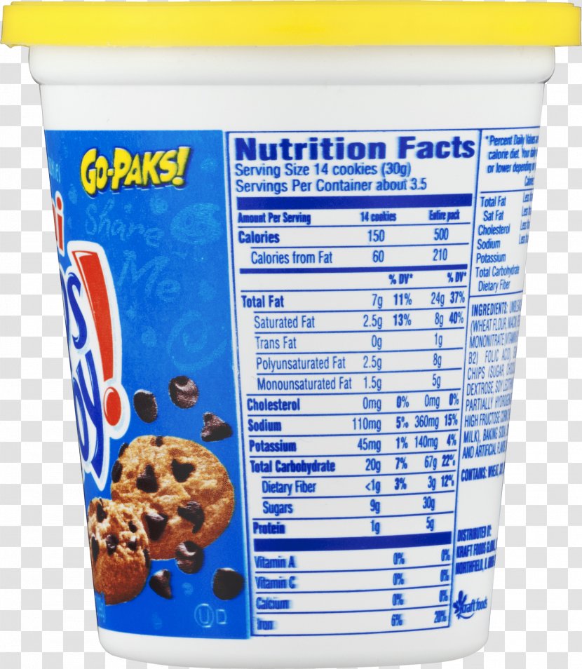 Chocolate Chip Cookie Chips Ahoy! Nutrition Facts Label - Nabisco - Cookies Transparent PNG