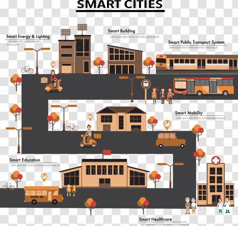 Infographic Illustration - Royaltyfree - Decorative S-shaped Road Town Transparent PNG