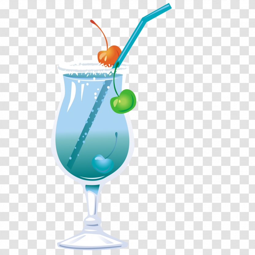 Blue Hawaii Cocktail Garnish Lagoon Sea Breeze - Glass - Summer Vector Transparent PNG