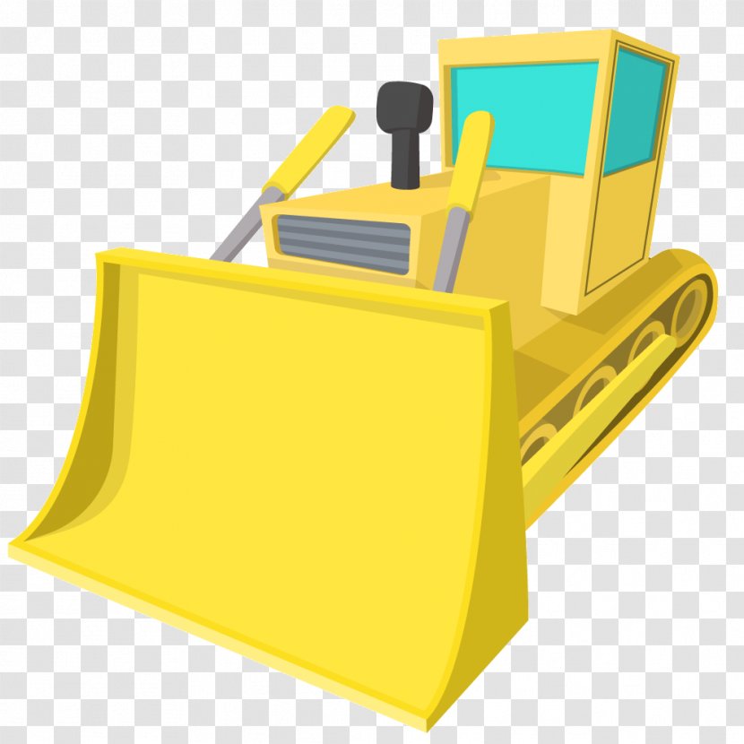 Excavator Caricature Illustration - Material - Yellow Bulldozer Forklift Transparent PNG