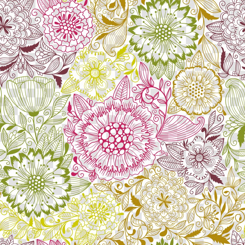 Coloring Book Drawing Pattern - Vector Beautiful Transparent Light-colored Floral Wallpaper Transparent PNG