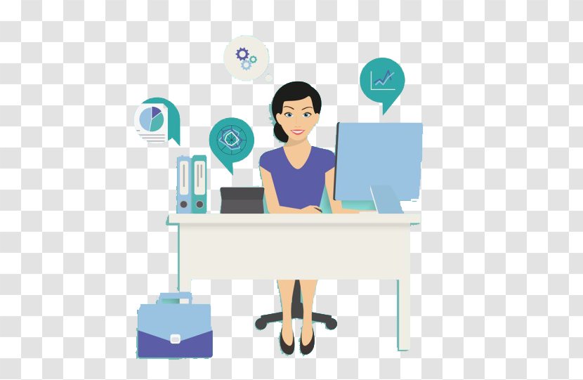 Office Clerk Woman Clip Art - Material - The Lady Sitting In Front Of Computer Transparent PNG