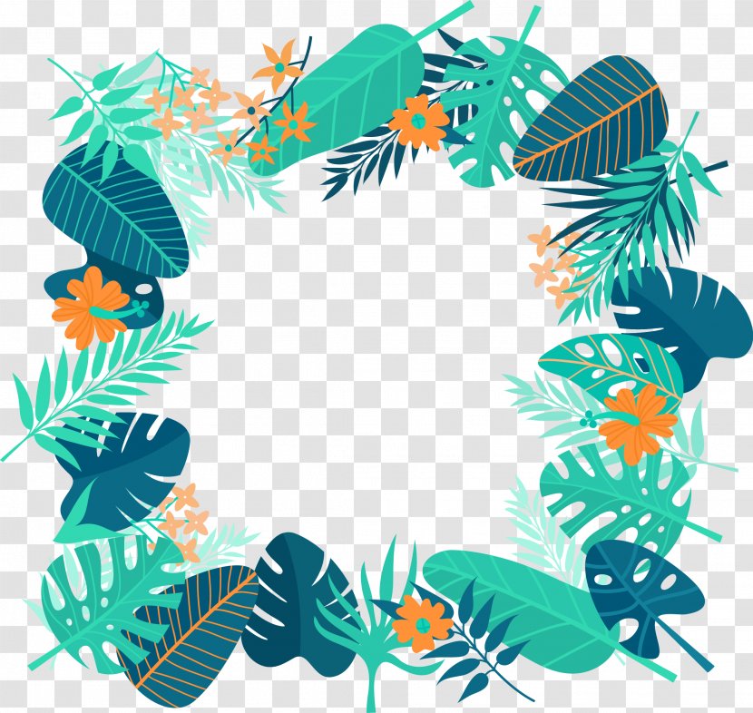 Tropics Euclidean Vector - Turquoise - Hand-painted Tropical Leaves Transparent PNG