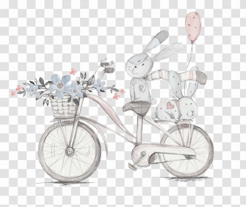 Poster Rabbit Watercolor Painting Cotton Illustration - Bicycle Part - Cartoon Transparent PNG