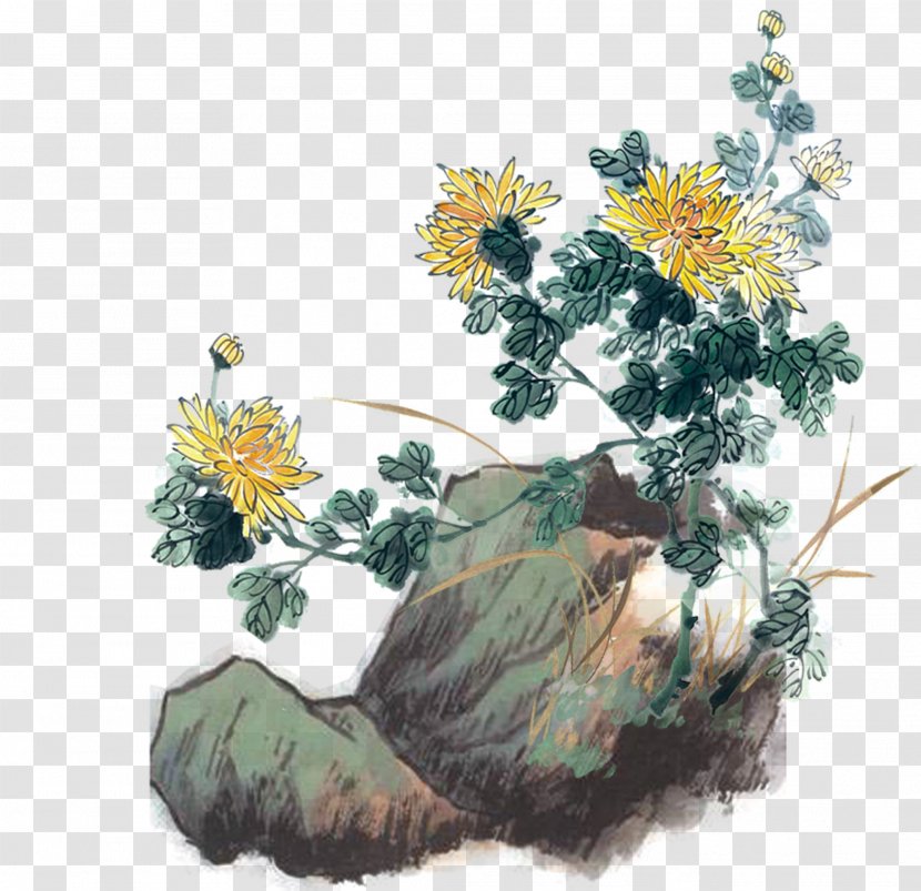 Chrysanthemum Floral Design Ink Wash Painting - Tree Transparent PNG