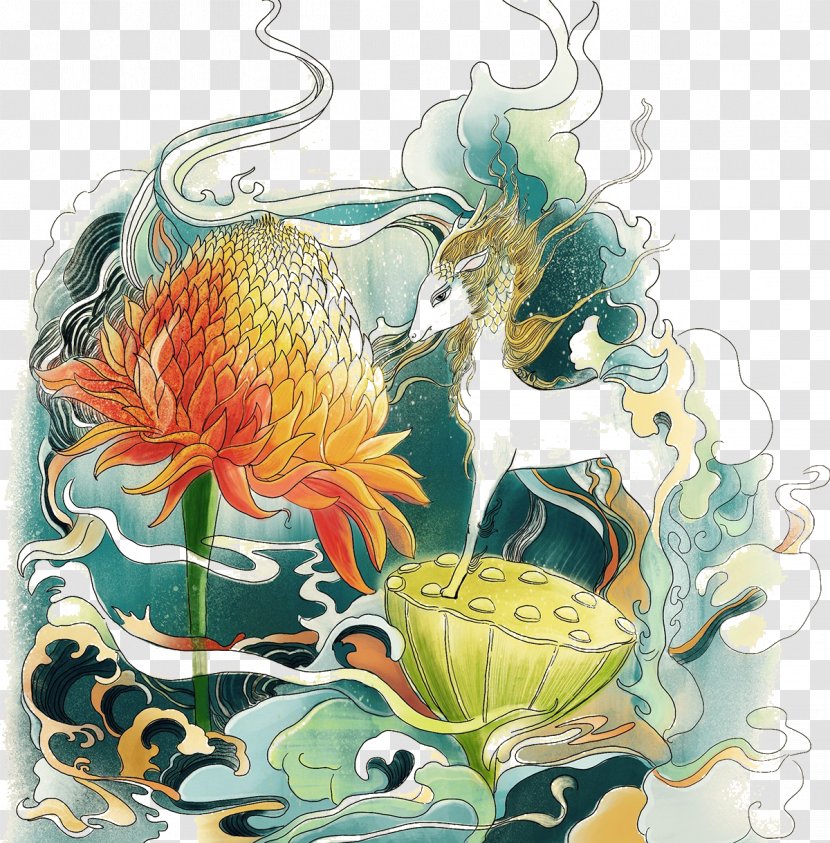 Flower White Lotus Seed Illustration - Seeds And Deer Pattern Safflower Transparent PNG