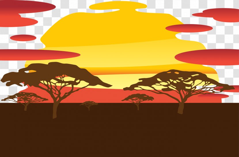 Sunset Silhouette Sky - Pattern - African Grassland Vector Transparent PNG