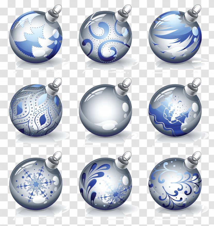 Crystal Ball Christmas Ornament - Blue And White Porcelain - Bulb Vector Transparent PNG