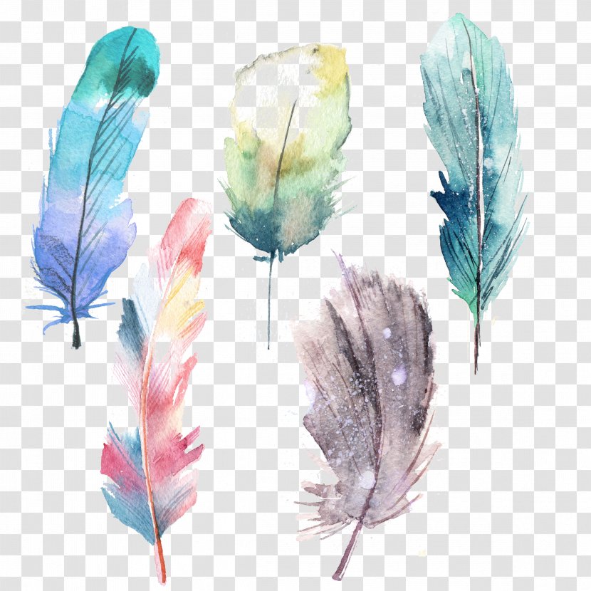 Feather Watercolor Painting Blue - Petal Transparent PNG