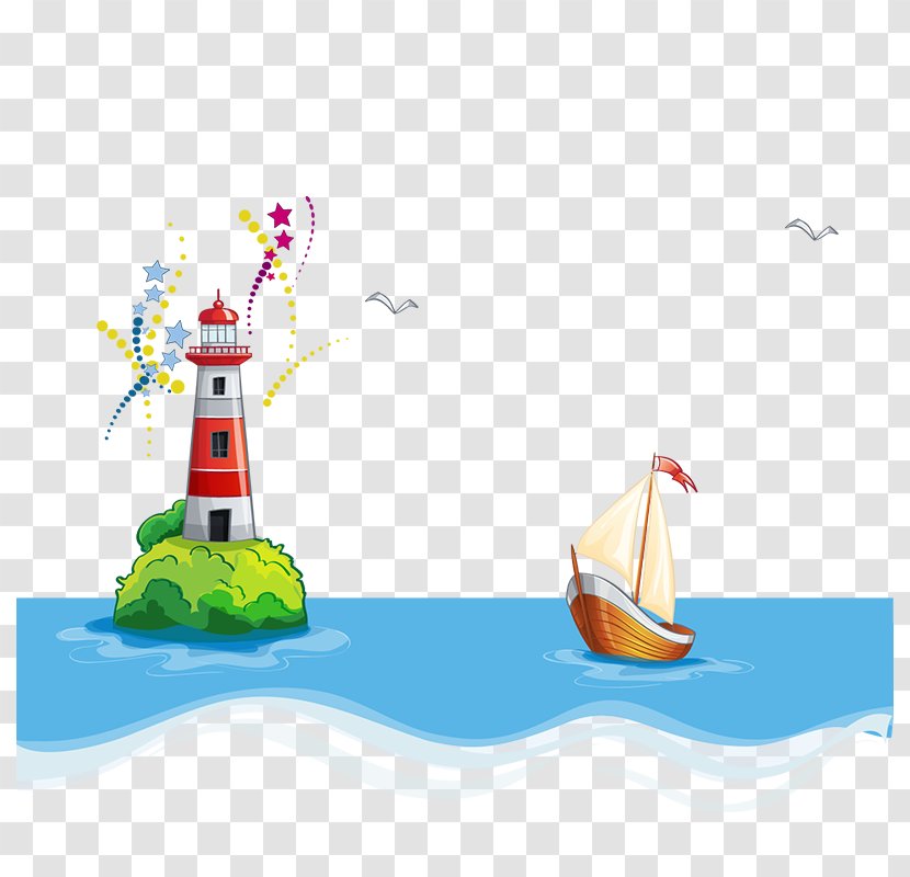 Cartoon Sea Royalty-free Illustration - Seawater - Navigation Tower Painted Boat Transparent PNG