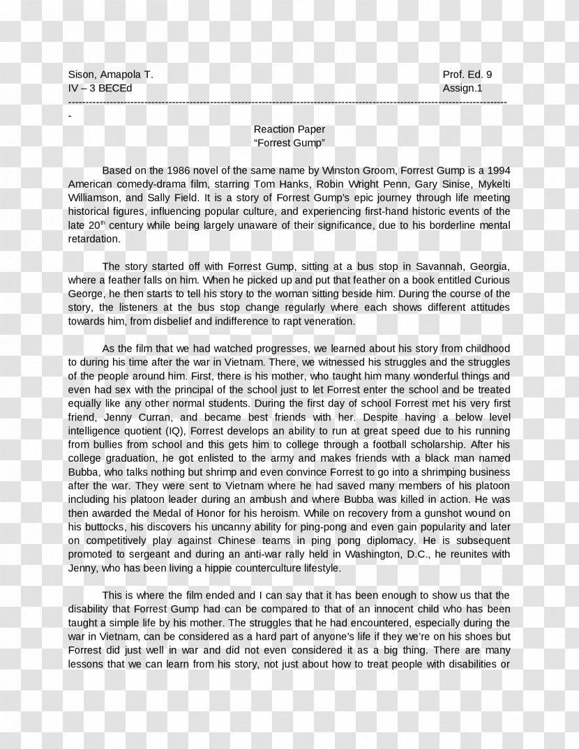 Term Paper An Essay On The Principle Of Population Writing - Thesis Statement - Forrest Gump Transparent PNG