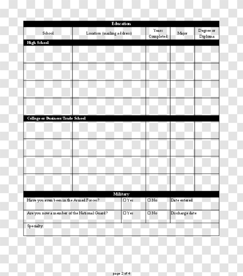 Application For Employment Template Job Document - Frame Transparent PNG
