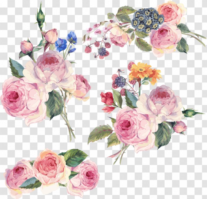 Flower Floral Design Clip Art - Bouquet - Hand-painted Flowers Vector Transparent PNG