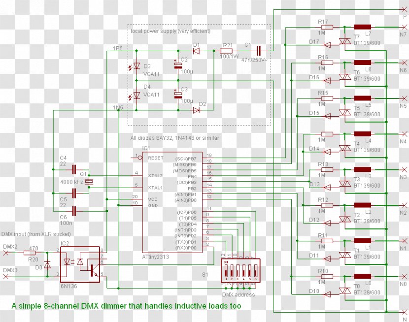 Dimmer DMX512 Circuit Diagram TRIAC - Electrical Wires Cable Transparent PNG