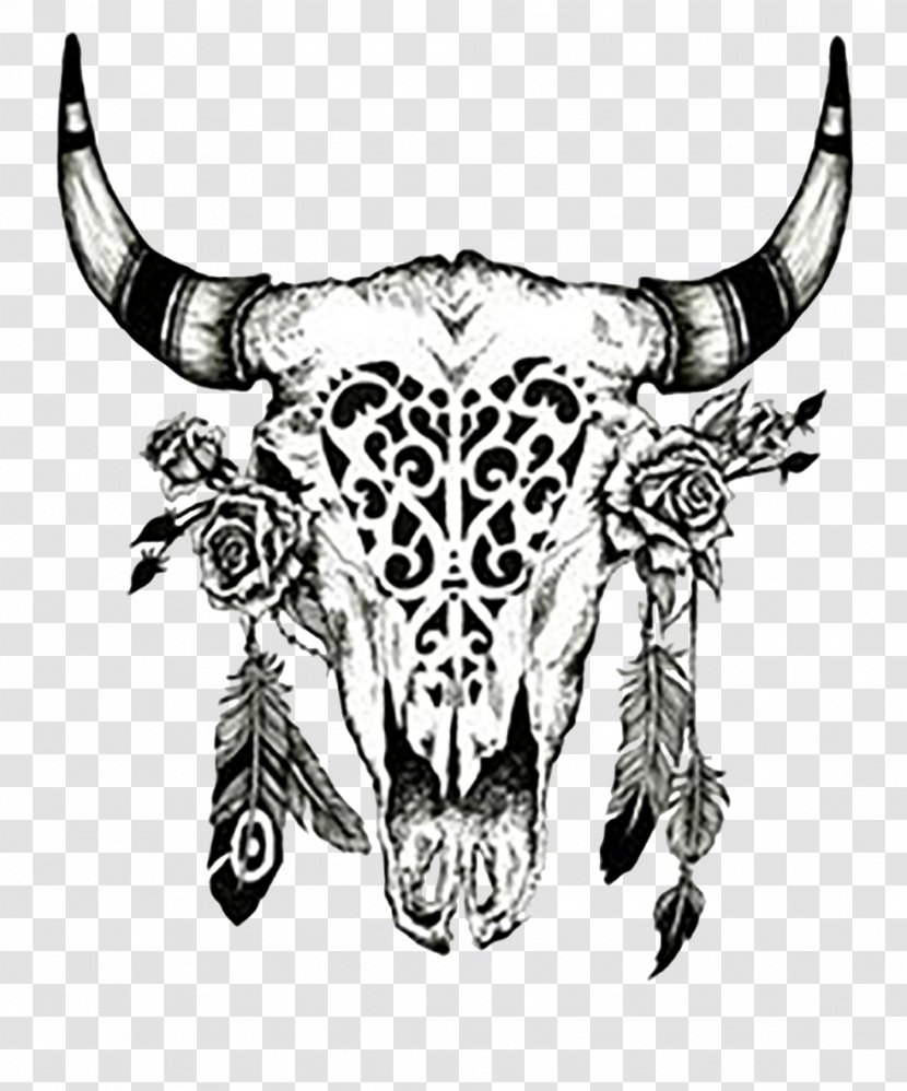 Cattle Drawing Cow's Skull: Red, White, And Blue Clip Art - Like Mammal - Tattoo Transparent PNG