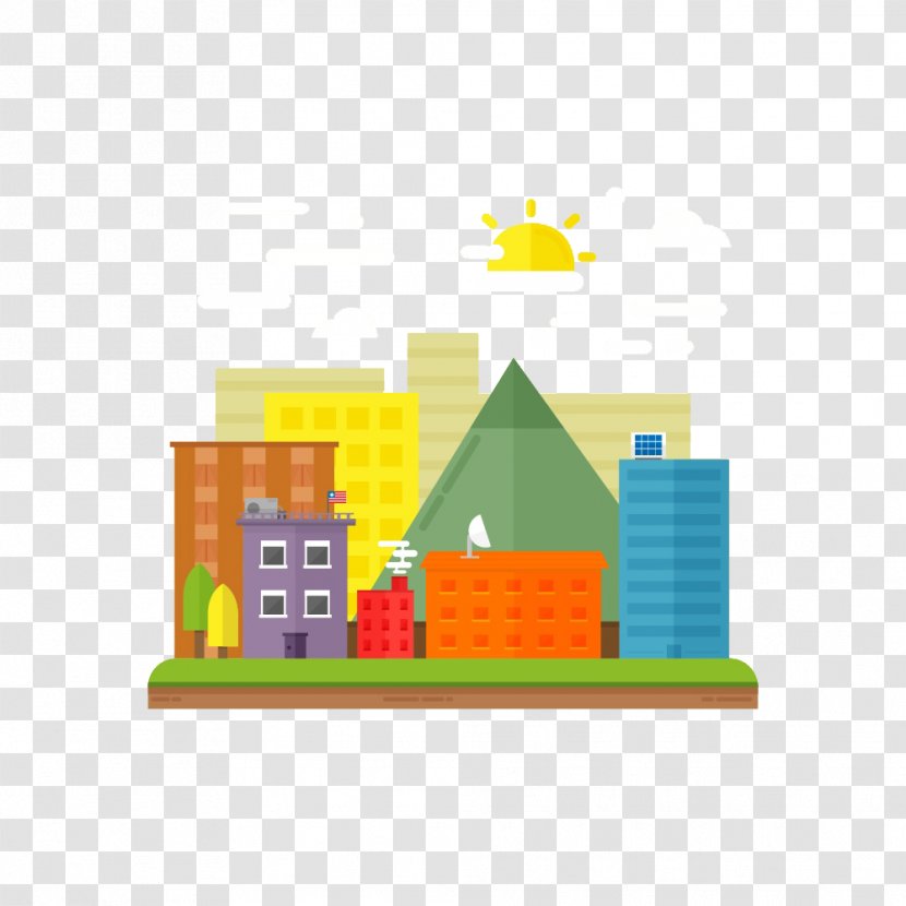 Ornament Illustration - Area - Cartoon City Slowly Rising Sun Transparent PNG