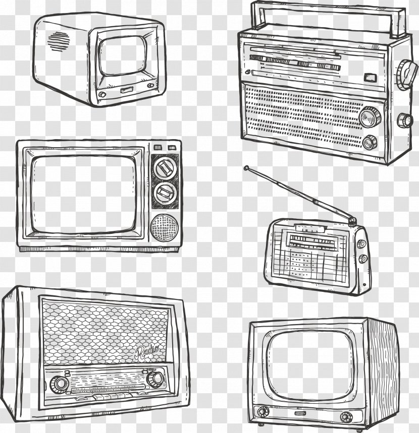 Drawing Television Radio - Area - Hand Drawn Retro TV Transparent PNG