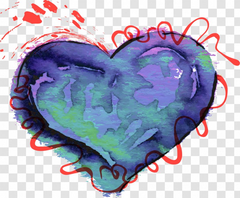 Watercolor Painting Shape Heart - Cartoon - Blue Love Transparent PNG