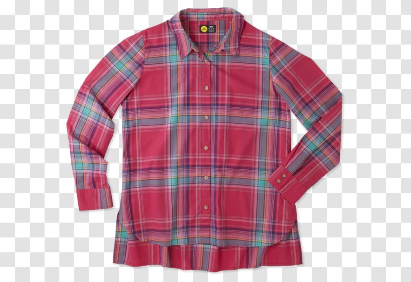 Tartan Sleeve Button Shirt Outerwear - Pink Plaid Transparent PNG