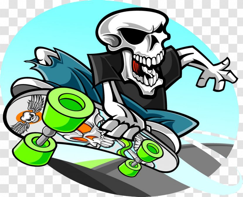Skateboarding Human Skeleton Illustration - Fictional Character - Skull Skateboard Transparent PNG
