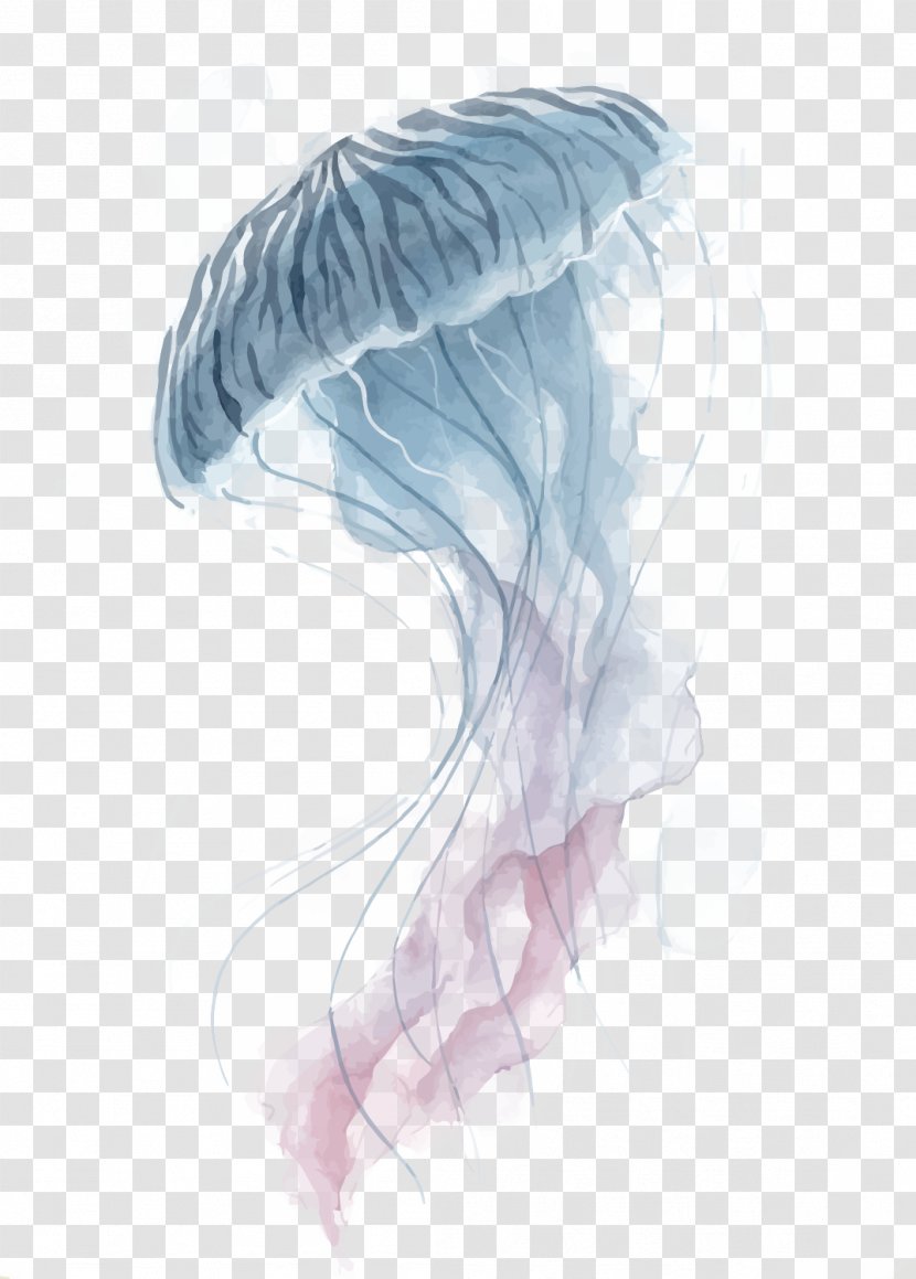 Jellyfish Watercolor Painting - Neck - Vector Transparent PNG