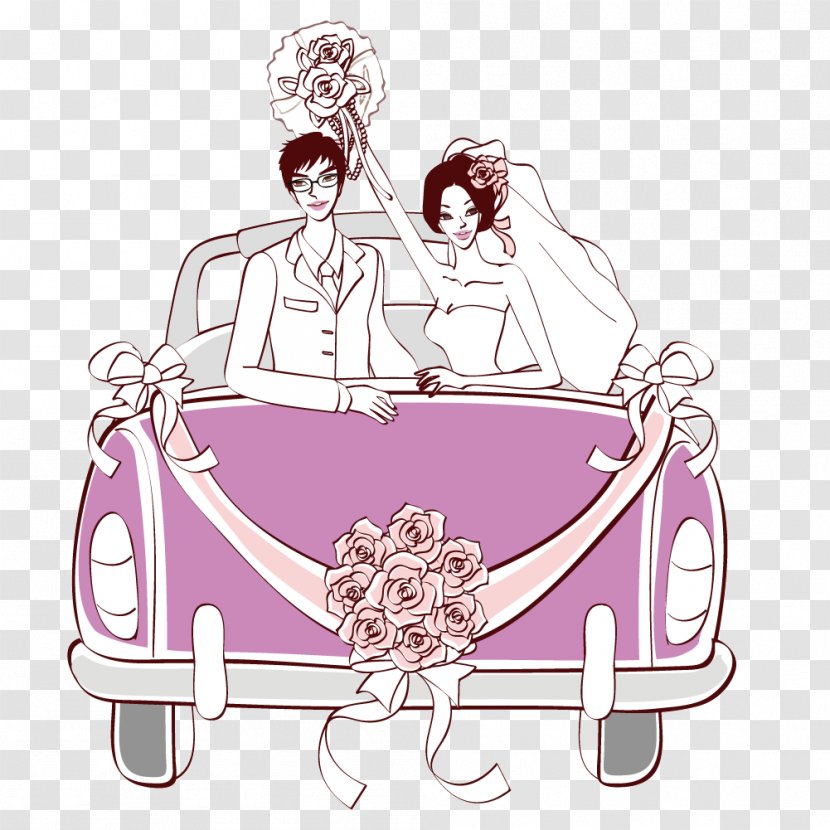 Wedding Invitation Marriage Clip Art - Joint - Vector Bride And Groom Car Transparent PNG