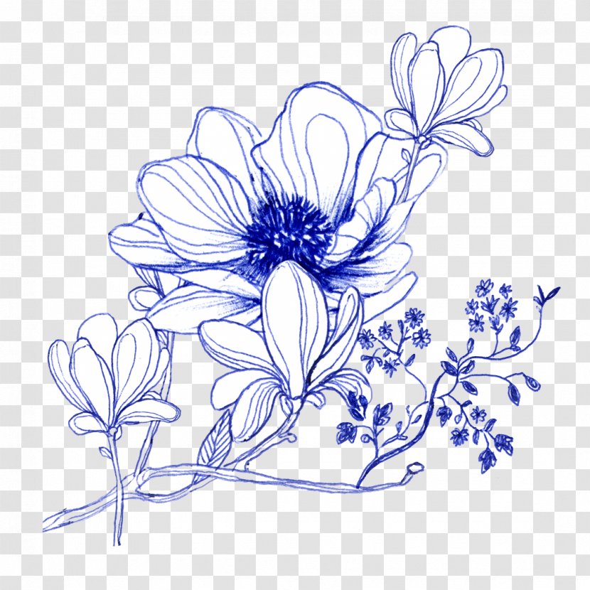 Floral Design Visual Arts Cut Flowers Drawing - Blue - Zinger Burger Hd Images Transparent PNG