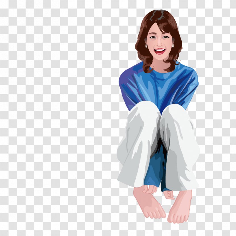 Woman Illustration - Flower - Sitting On The Ground Transparent PNG