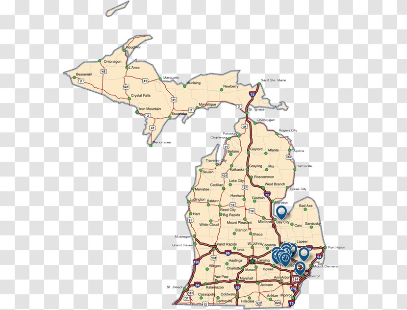 Road Map Upper Peninsula Of Michigan City Transparent PNG