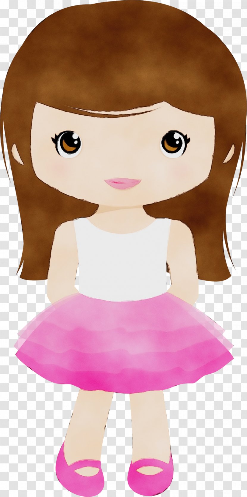 Cartoon Pink Clip Art Animation Brown Hair - Paint - Doll Fictional Character Transparent PNG