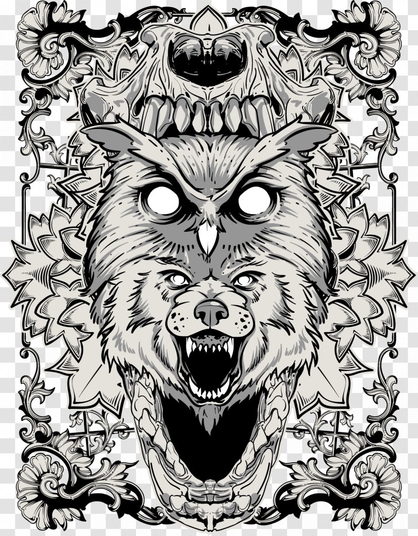 Gray Wolf Drawing Illustration - Flower - Graffiti Vector Material Transparent PNG