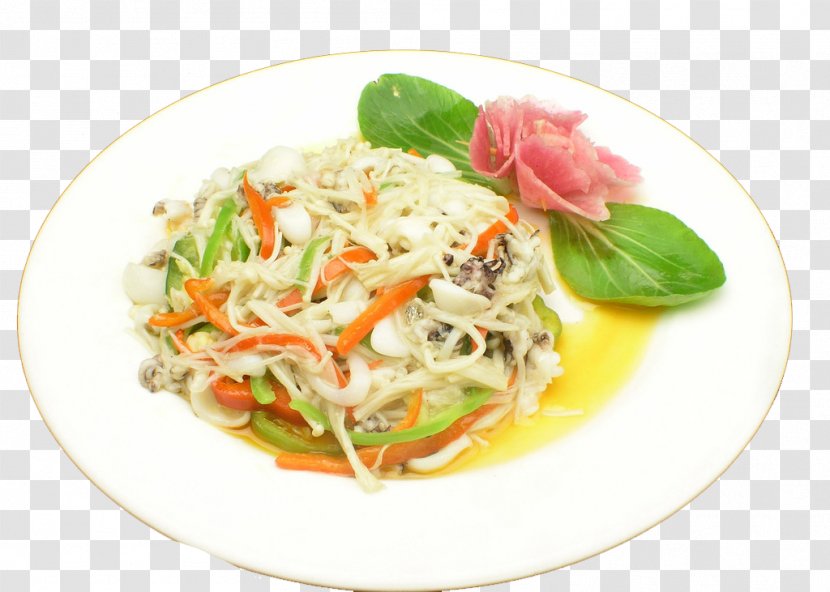 Green Papaya Salad Pad Thai Squid Chinese Cuisine Sepiidae - Rice Noodles - Mushroom Fried Silk Transparent PNG