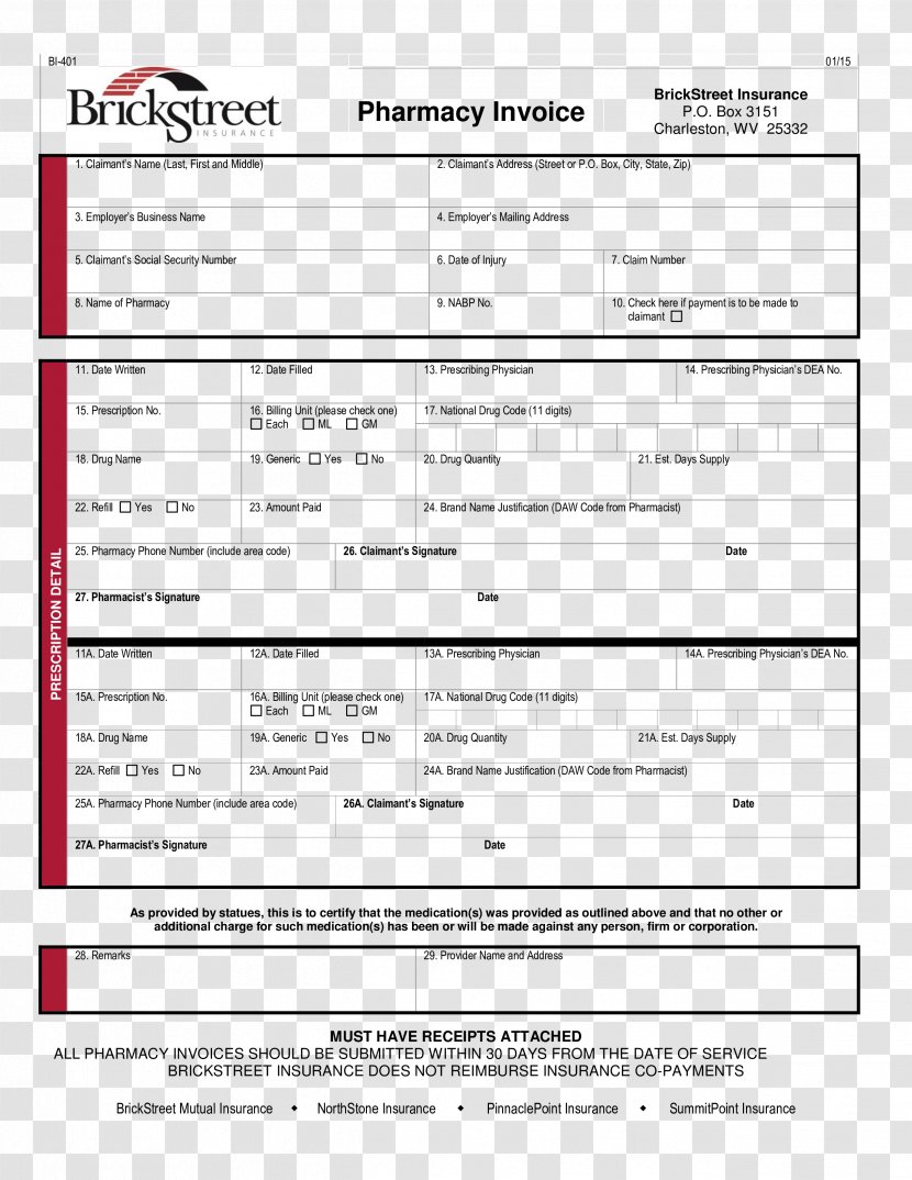 Invoice Receipt Form Template Pharmacy - Silhouette Transparent PNG