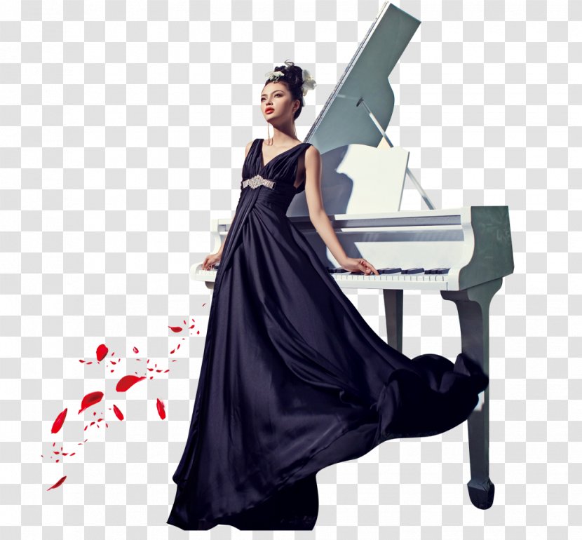 Formal Wear Advertising Illustration - Watercolor - Woman Piano Transparent PNG