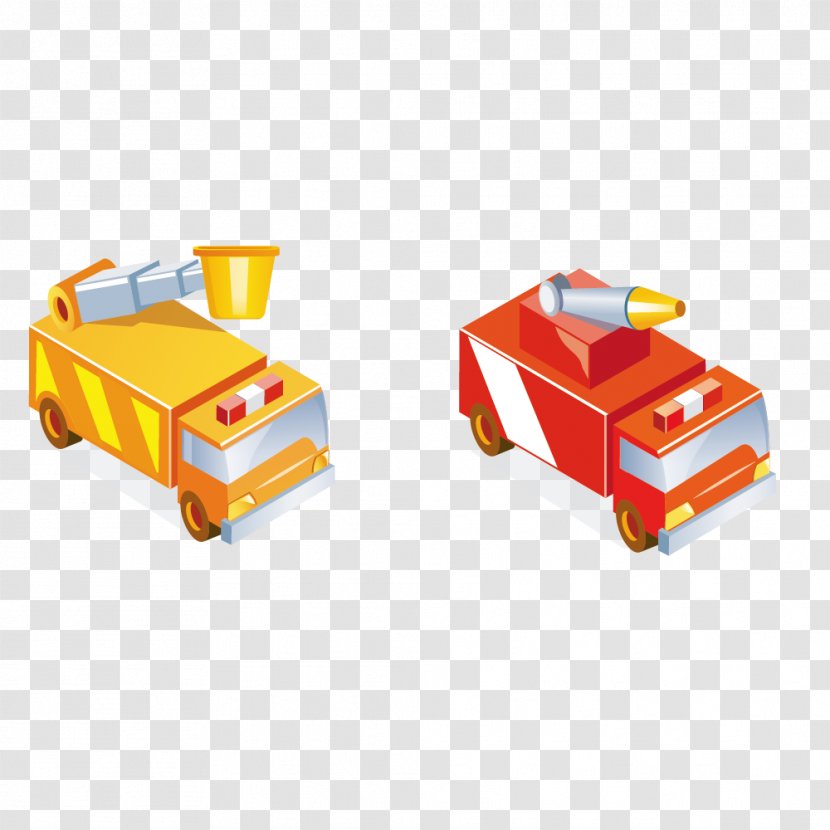 Fire Engine Department Illustration - Toy - Yellow Red Material Transparent PNG